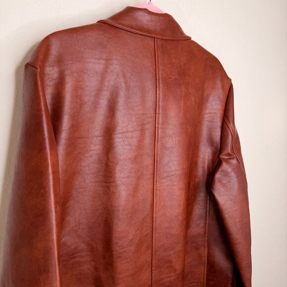 NWT Milk White Faux Leather Oversized Brown Cognac Long Trench Coat Jacket Small - Picture 10 of 15